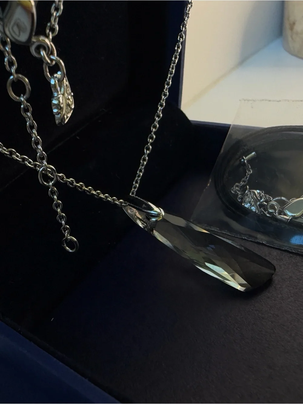 Swarovski Clear Crystal Faceted Pendant Necklace with Silver Chain